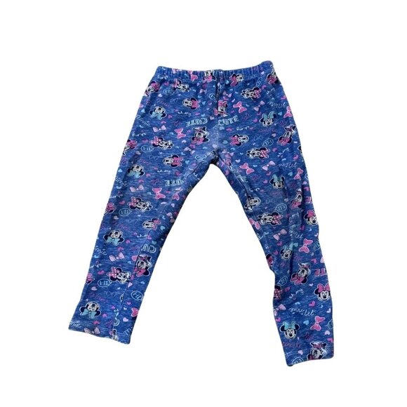 Disney Minnie Mouse Girls Blue Leggings Pants Size 4T Cotton Blend - Picture 1 of 4